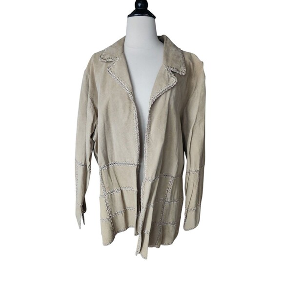 Outbrook Suede Jacket Women's Size 3X Crochet Patchwork Boho Cottage Tan Hippie - Picture 2 of 9
